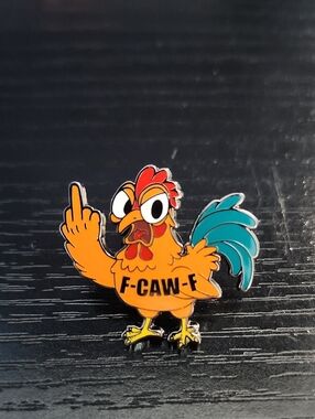 F-CAW-F Rooster Enamel Pin — Orange & Teal